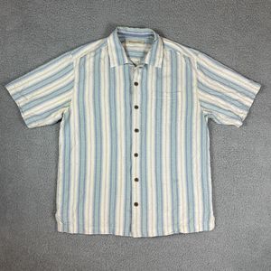 Tommy Bahama Silk Camp Shirt Short Sleeve Button Mens Medium Stripes Beach